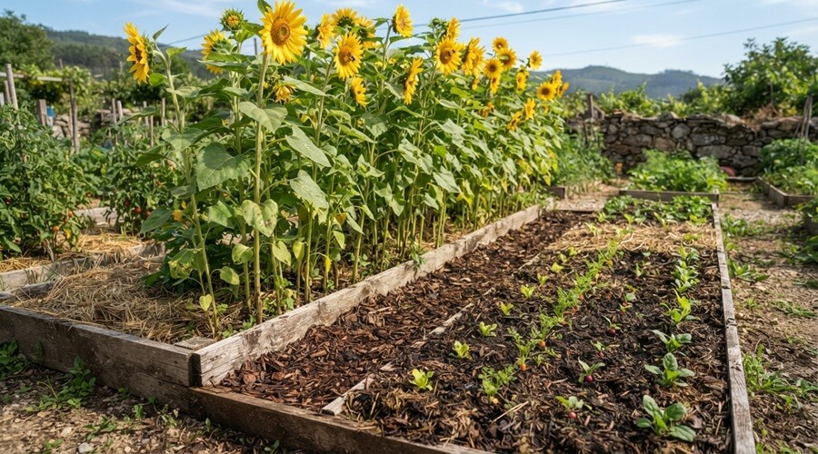 Girassol na horta: 9 vantagens e os cuidados que deve ter 4 Girassóis plantados afastados de culturas sensíveis na horta