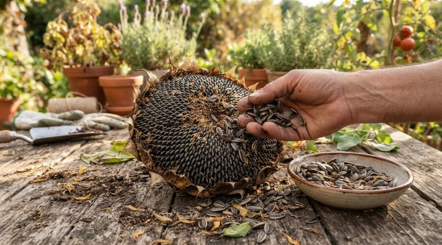 Girassol na horta: 9 vantagens e os cuidados que deve ter 6 Sementes de girassol maduras prontas para colher