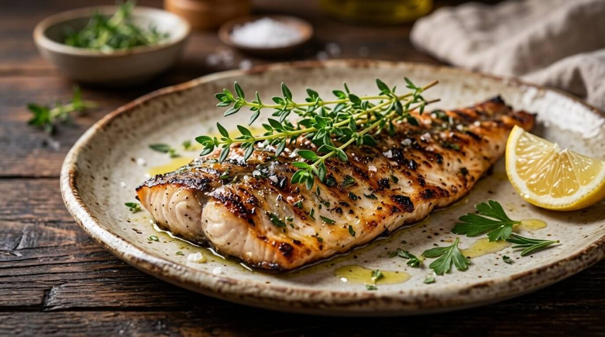 Como cultivar tomilho: cuidados, poda e usos 3 tomilho fresco a temperar um prato de peixe