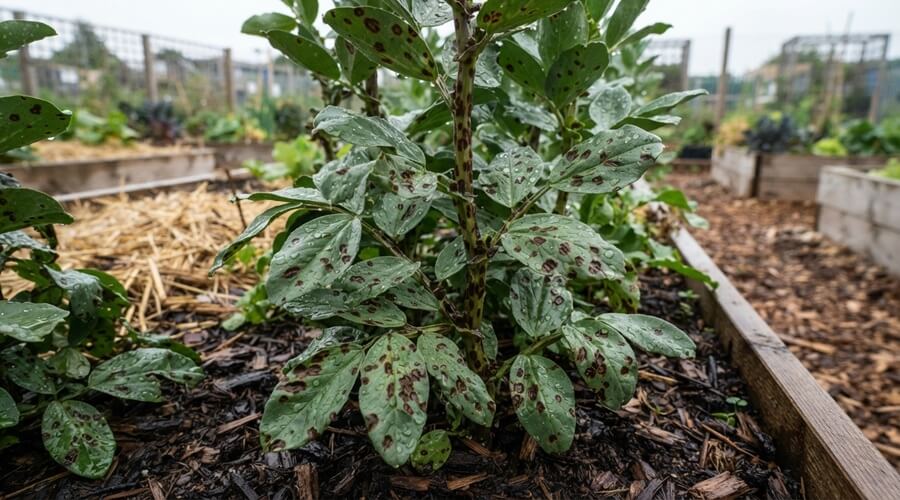 Doenças e pragas das favas: como identificar e tratar de modo biológico 1 Mancha-de-chocolate em folhas de favas, entre as doenças e pragas das favas típicas do outono