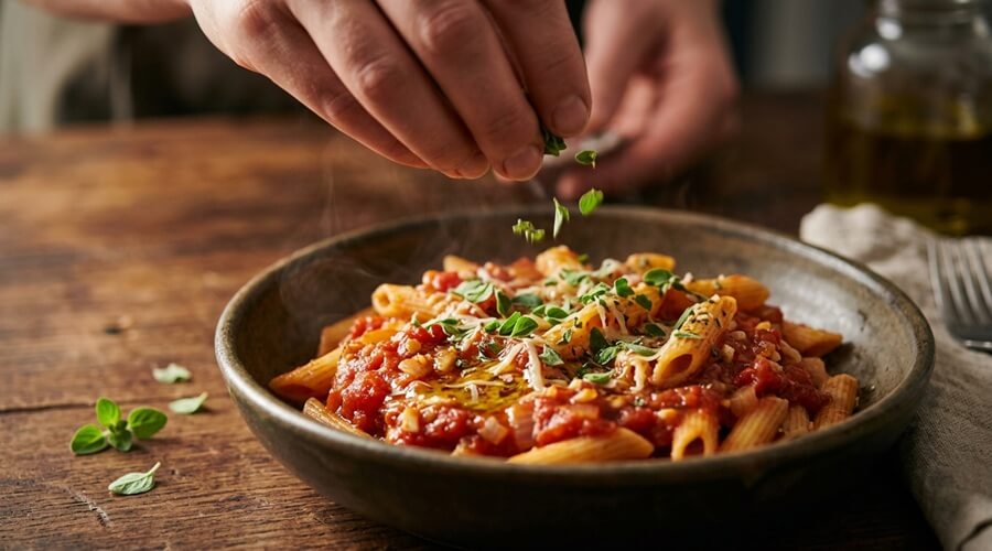 Como cultivar e usar os orégãos na sua horta e na sua cozinha 3 prato de massa com tomate e orégãos frescos