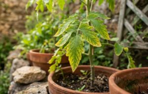Folhas do tomateiro amarelas num cultivo biológico em Portugal