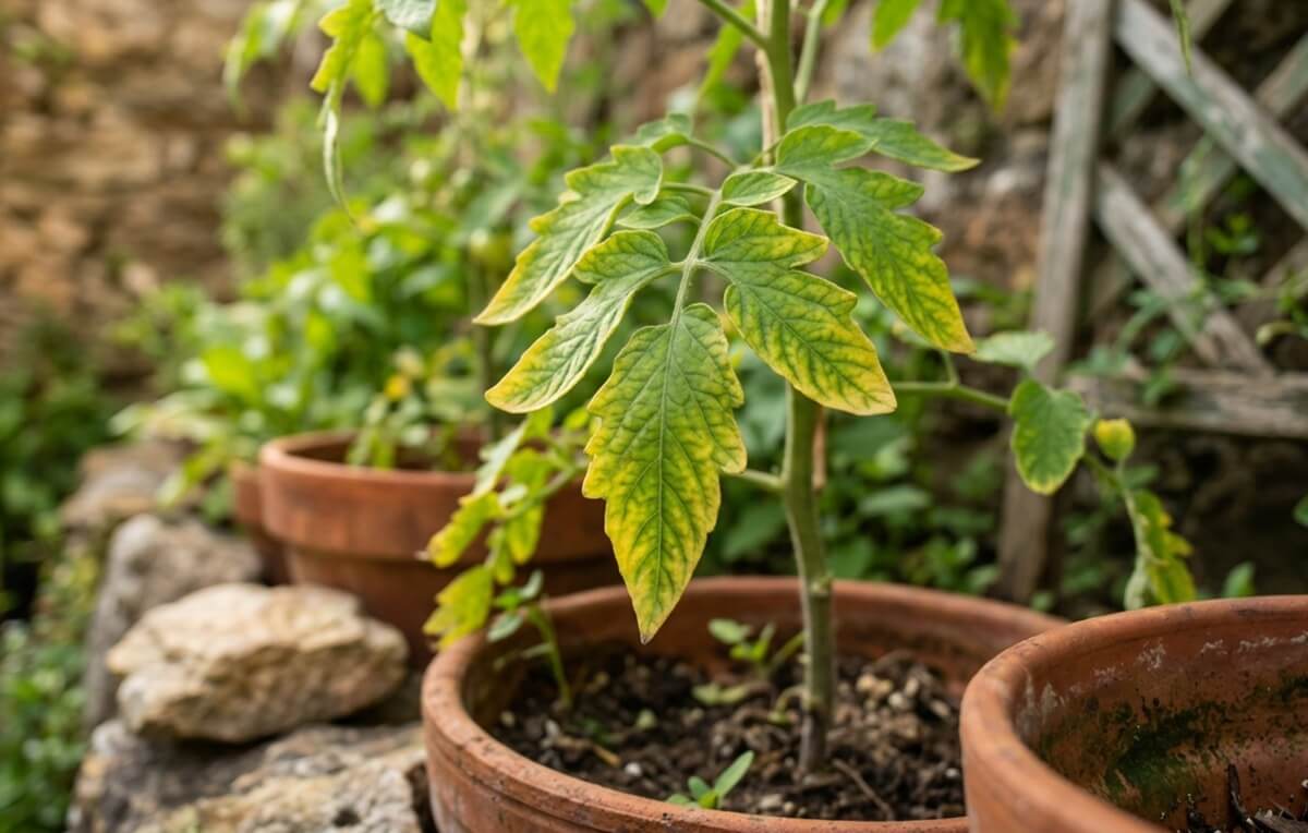 Folhas do tomateiro amarelas num cultivo biológico em Portugal