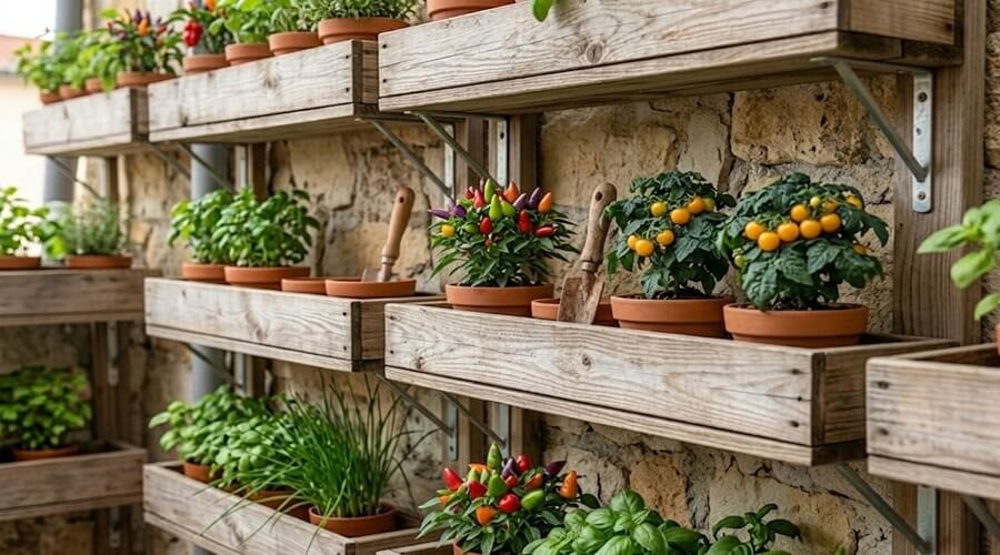 Horta vertical: Como transformar paredes de varandas em espaços produtivos 1 Estruturas de madeira para horta vertical em varandas urbanas