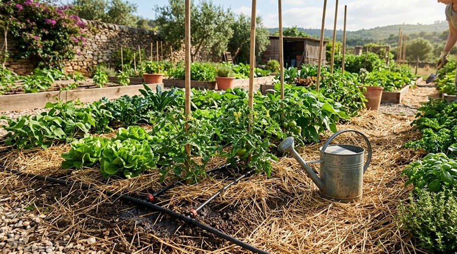 Sistema de rega eficiente e cobertura de solo para uma horta mais produtiva