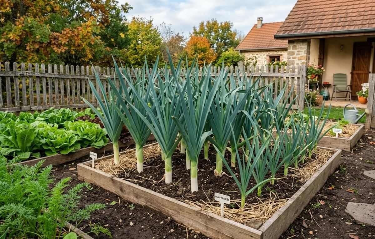 Cultivar alho-francês em horta caseira de solo com exemplares em diferentes fases de desenvolvimento