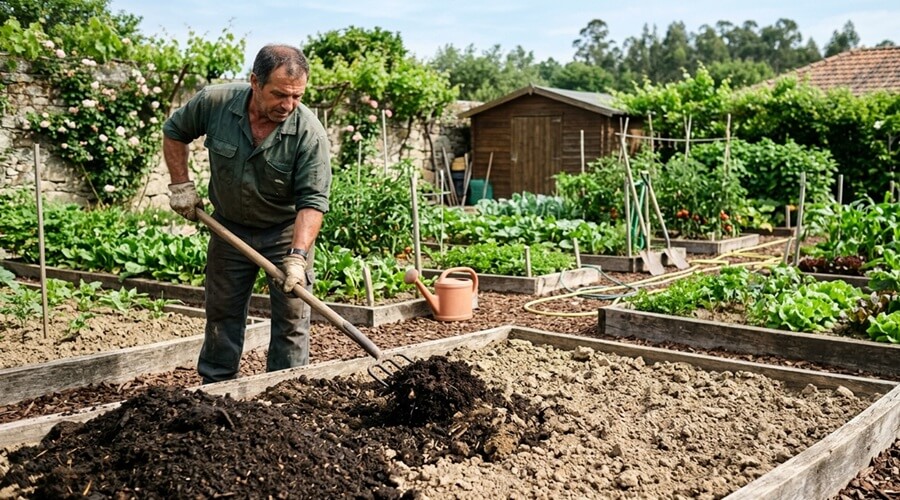 Incorporação de composto maduro para melhorar solos argilosos numa horta comunitária
