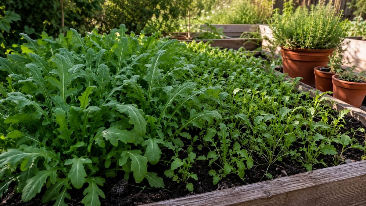 Cultivar rúcula em canteiro elevado com sementeiras em diferentes fases — método de sucessões para colheita contínua