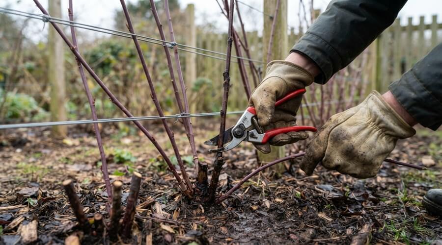 Como cultivar framboesas: plantação, rega e poda 3 Cultivar framboesas - Poda de varas com tesoura de poda