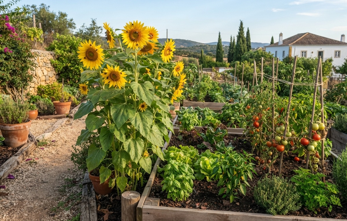 Benefícios do girassol na horta com flores e hortícolas